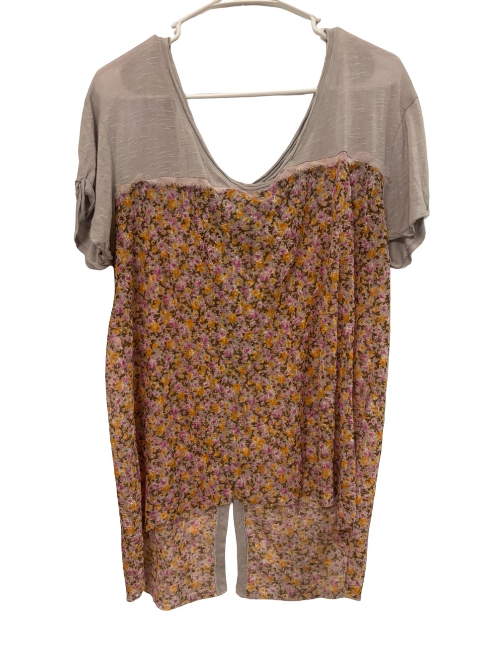 In Bloom Pink Floral and Taupe Short Sleeve Sleep Tunic